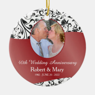 Black Swirl & Red 40th Wedding Jubileum Foto Keramisch Ornament