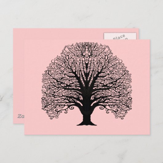 Black Swirl Tree Briefkaart (Voorkant / Achterkant)