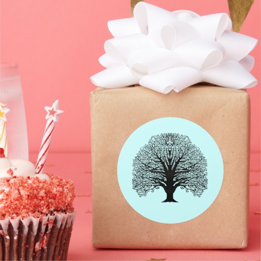 Black Swirl Tree Ronde Sticker (Feest)
