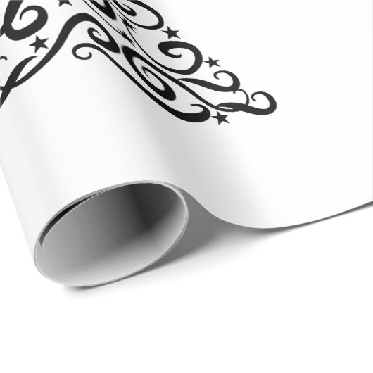 Black Swirls Christmas Trees on White Cadeaupapier (Rol Hoek)