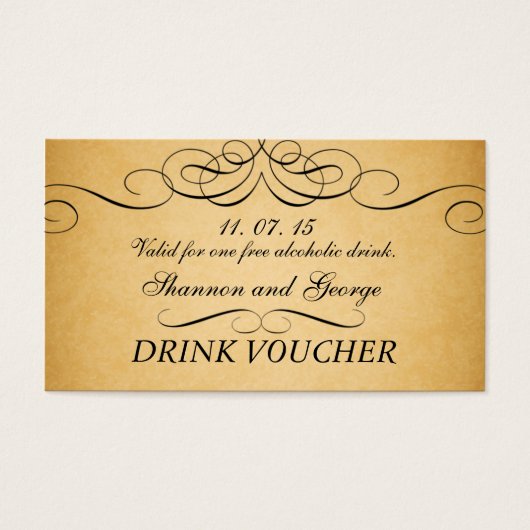 Black Swirls Damask Vintage Wedding Voucher de boi (Devant)