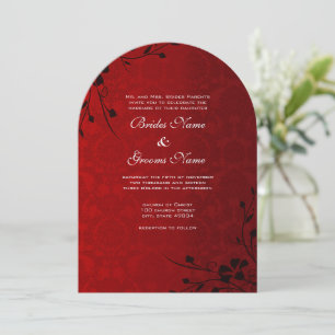 Black Swirls Lighter Red Metallic Damask Wedding Kaart