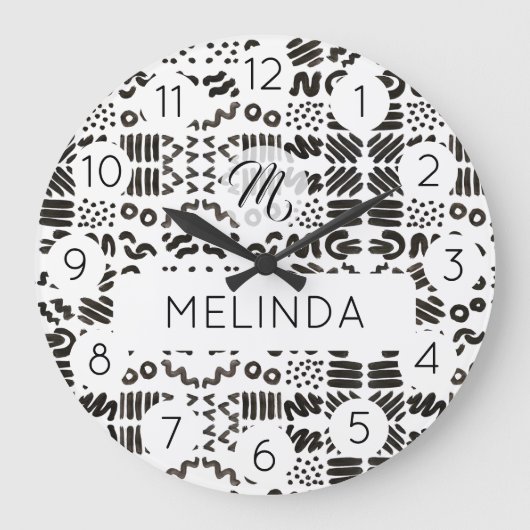 Black Symbol Pattern Modern Room Grote Klok (Voorkant)