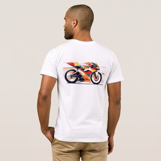 Black t-shirt with a bold motorcycle design. (Achterkant volledig)