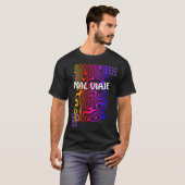 Black t-shirt with multicolored design. (Devant entier)