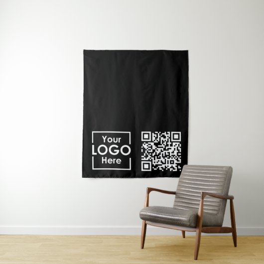 Black Table Runner Banner Business Logo QR-code Wandkleed (In situ)