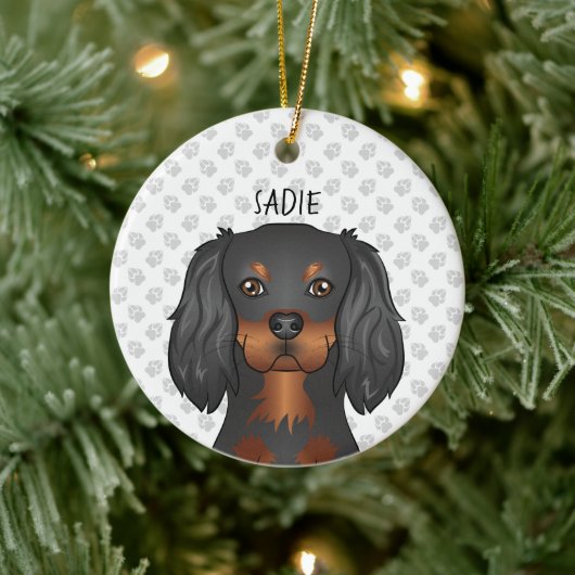 Black & Tan Cavalier King Charles Dog Head & Name Keramisch Ornament (Boom)