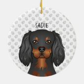 Black & Tan Cavalier King Charles Dog Head & Name Keramisch Ornament (Achterkant)