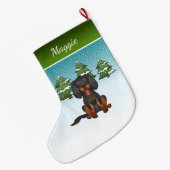 Black Tan Cavalier King Charles Spaniel in Winter Grote Kerstsok (Achterkant (Hangend))