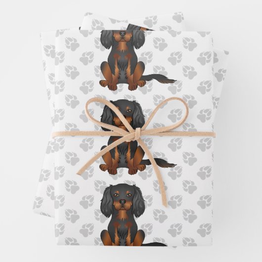 Black & Tan Cavalier King Charles Spaniel Pattern Inpakpapier Vel (In situ)