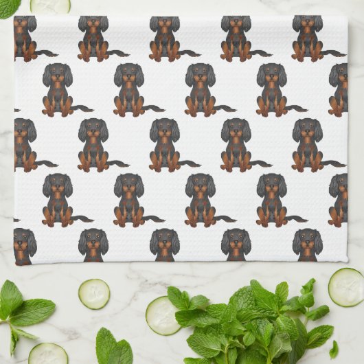 Black & Tan Cavalier King Charles Spaniel Pattern Theedoek (Gevouwen)