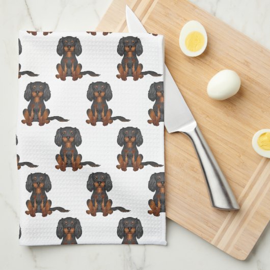 Black & Tan Cavalier King Charles Spaniel Pattern Theedoek (Quarter Fold)