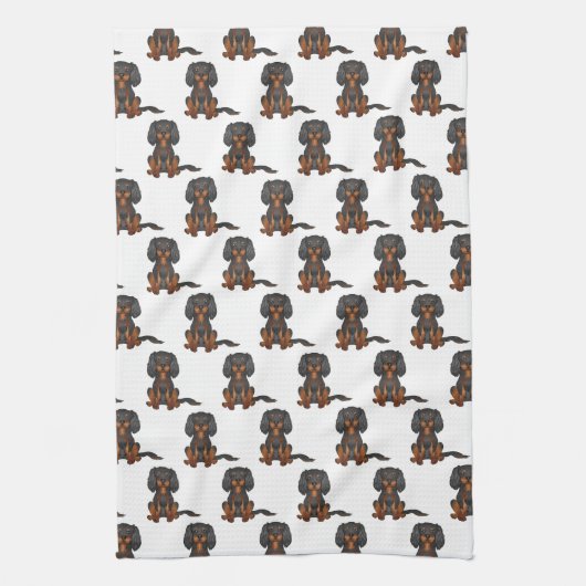 Black & Tan Cavalier King Charles Spaniel Pattern Theedoek (Verticaal)