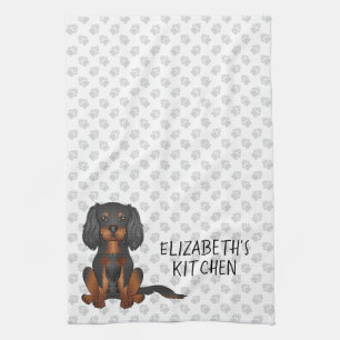 Black & Tan Cavalier King Charles Spaniel & Tekst Theedoek