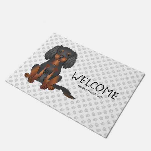 Black & Tan Cavalier King Charles Spaniel & Text Deurmat (Schuin)