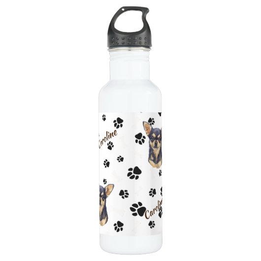 Black Tan Chihuahua Dog Pawprint Mok Waterfles (Voorkant)