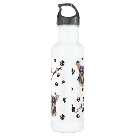 Black Tan Chihuahua Dog Pawprint Mok Waterfles (Achterkant)