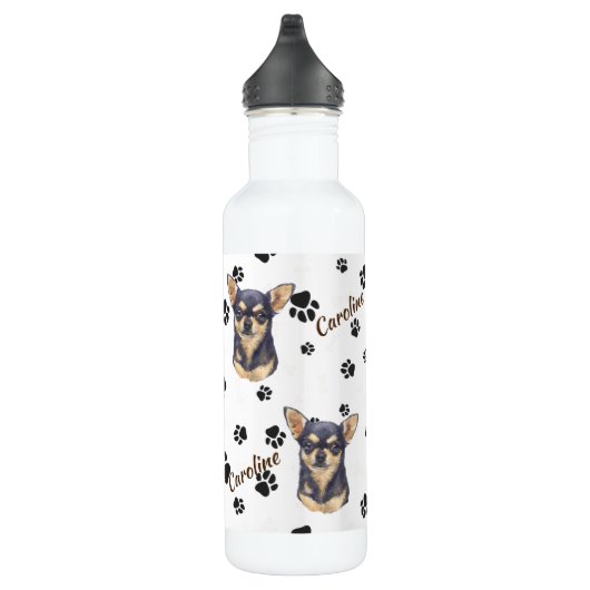 Black Tan Chihuahua Dog Pawprint Mok Waterfles (Rechts)