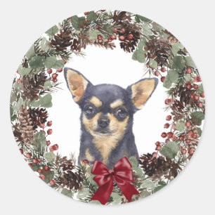 Black Tan Chihuahua Pinecone Wreater Kerstmis Ronde Sticker