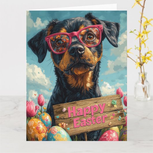 Black Tan Coonhound Easter Eggs Kaart (Gele Bloem)
