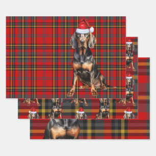 Black Tan Coonhound Kersthond Vakantie Plaid Inpakpapier Vel