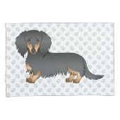 Black & Tan Long Hair Dachshund Cartoon Dog & Paws Kussensloop (Voorkant-Rechts)