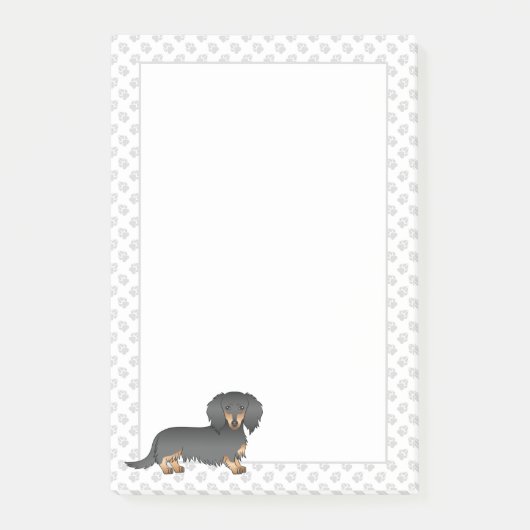 Black & Tan Long Hair Dachshund Cartoon Dog & Paws Post-it® Notes (Voorkant)