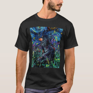 Black Tan Long Hair Dachshund Starry Night Dog Art T-shirt