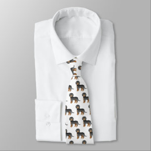 Black & Tan Mini Goldendole Cartoon Dog Pattern Stropdas