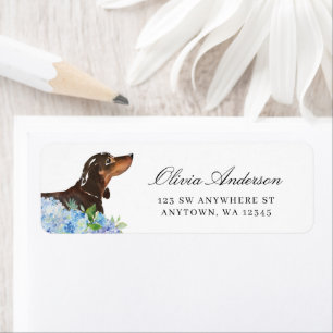 Black Tan Tachshund Blue Hydrangea Retouradres Etiket