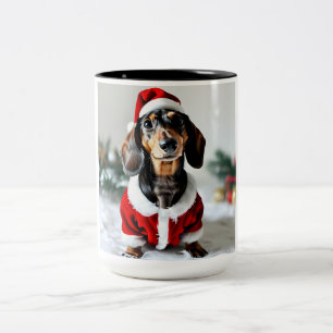 Black Tandan Modachshund Dog Face Santa Dachshund Tweekleurige Koffiemok