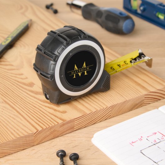  Black Tape Measure Featuring Modern Monogram Rolmaat (Houtwerk)