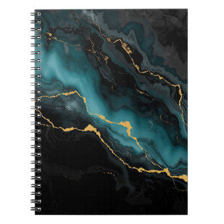 Black Teal Ink Marble Notebook with Gold Flow Vein Notitieboek
