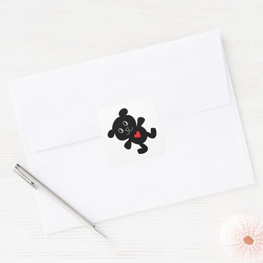 Black Teddy Bear Love Vierkante Sticker