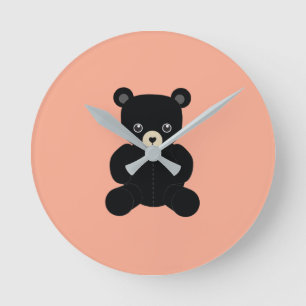 Black Teddy Bear- Ronde Klok