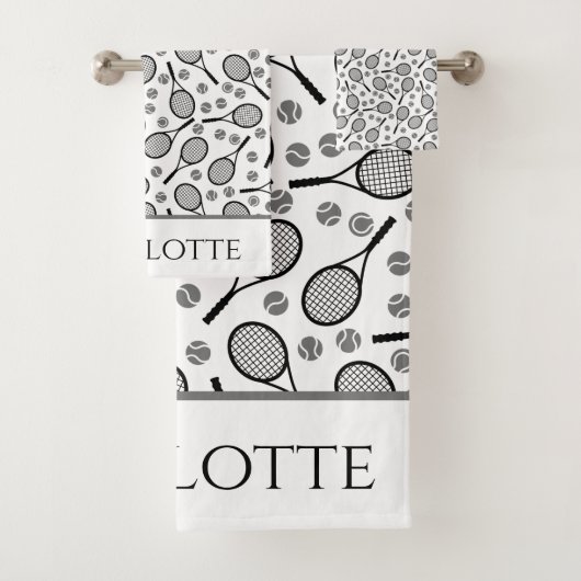 Black Tennis Rackets en Grey Balls  H Bad Handdoek (Insitu)