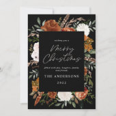 Black terracotta floral botanical elegant script h feestdagenkaart (Voorkant)