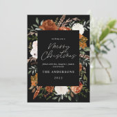 Black terracotta floral botanical elegant script h feestdagenkaart (Staand voorkant)