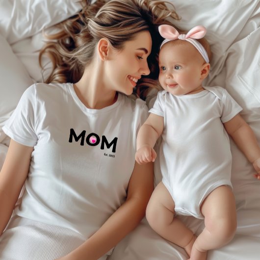 Black Text Established Mom Double Heart T-Shirt