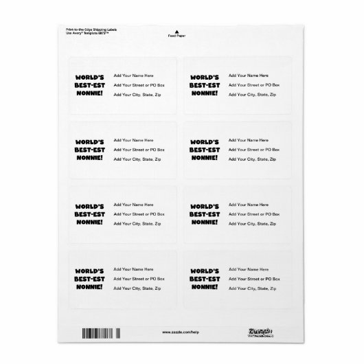 Black Text 's Werelds beste Nonnie Gifts Etiket (Full Sheet)