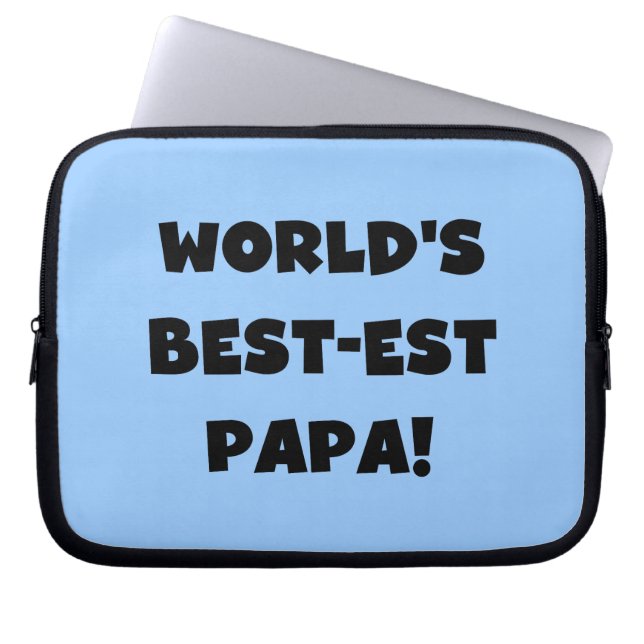 Black Text 's Werelds Beste Papa Tshirts en gesche Laptop Sleeve (Voorkant)
