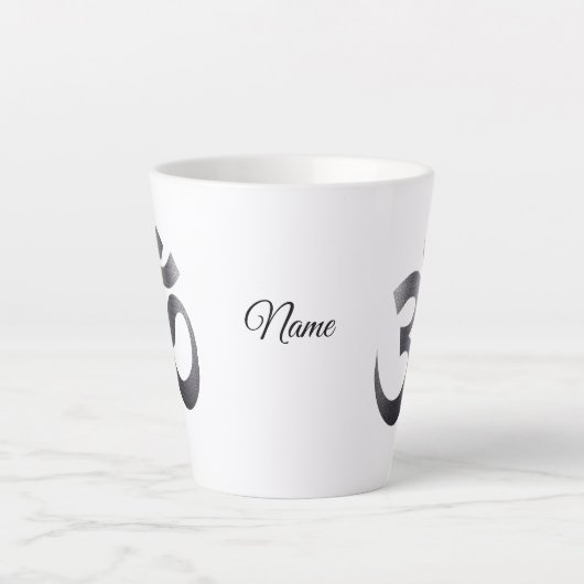 Black Textured Om Symbol, Name, 12oz Latte Mok (Voorkant)