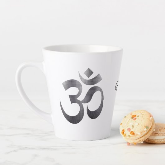Black Textured Om Symbol, Name, 12oz Latte Mok (In situ)