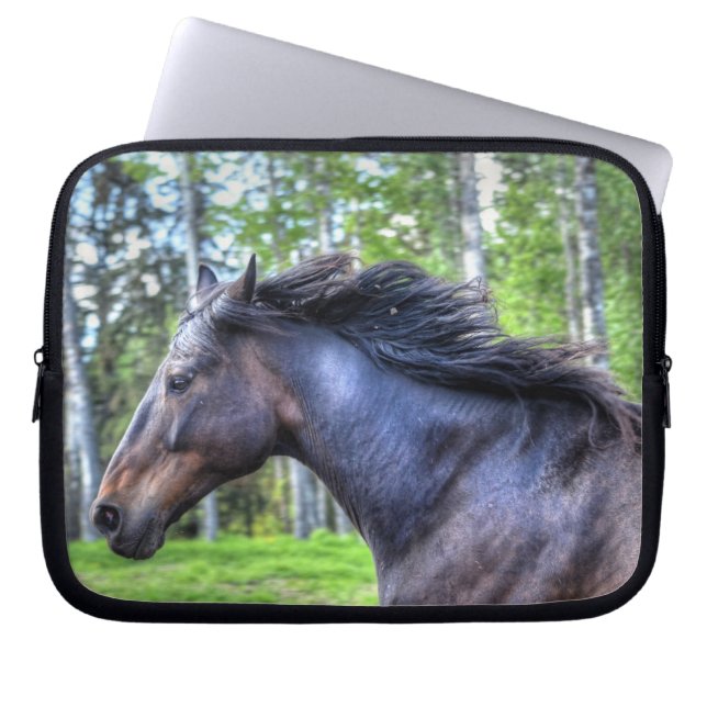 Black Thoroughbred Percheron Horse Photo Laptop Sleeve (Voorkant)