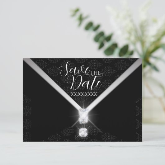 Black Tie Diamanten Save the Date (Staand voorkant)