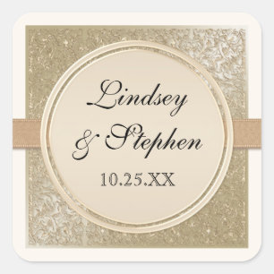 Black Tie Elegantie Champagne Goud en Crème Trouwd Vierkante Sticker