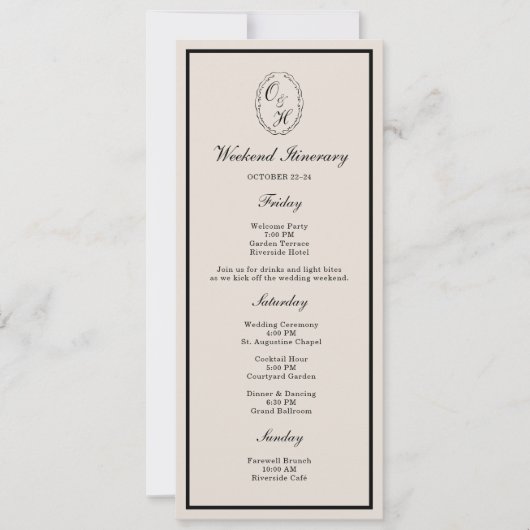 Black Tie Wedding Weekend Timeline Card Kaart (Voorkant)