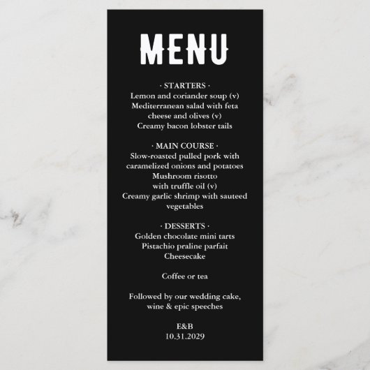 Black Til Death Bruiloft Menu (Voorkant)