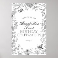 Black Toile Bloemen Verjaardagsfeest Welkomstbord