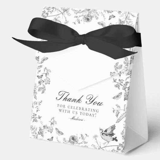 Black Toile De Jouy Floral Dessert Favor Boxes Bedankdoosjes (Voorkant)